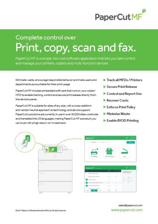 Papercut, Mf, Fact Sheet, Tri-County Office Equipment