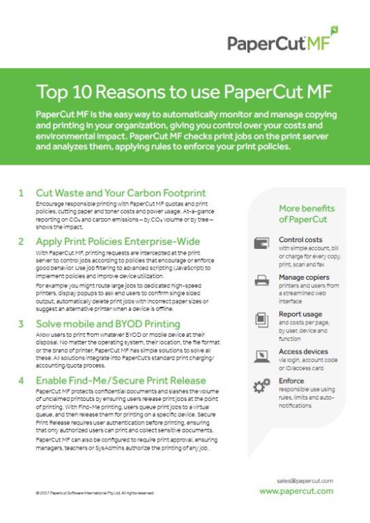 Top 10 Reasons, Papercut Mf, Tri-County Office Equipment